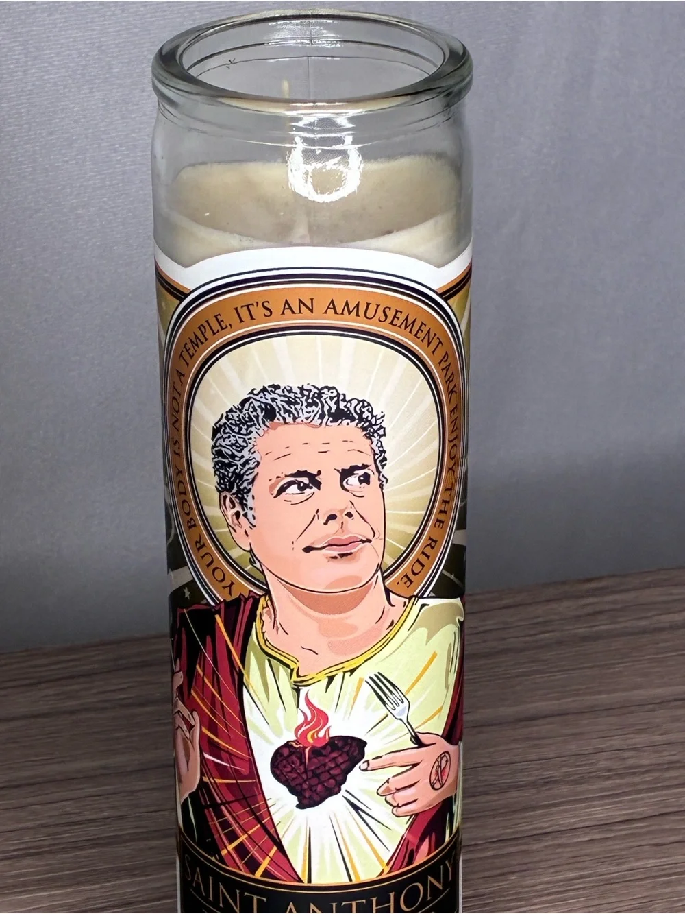 NWOT Saint Anthony Bourdain Devotional Candle with Illustrated Label